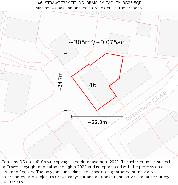 46, STRAWBERRY FIELDS, BRAMLEY, TADLEY, RG26 5QF: Plot and title map