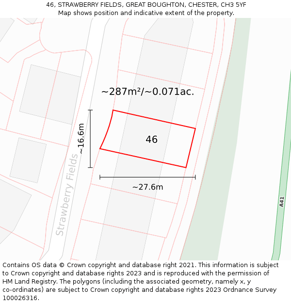 46, STRAWBERRY FIELDS, GREAT BOUGHTON, CHESTER, CH3 5YF: Plot and title map