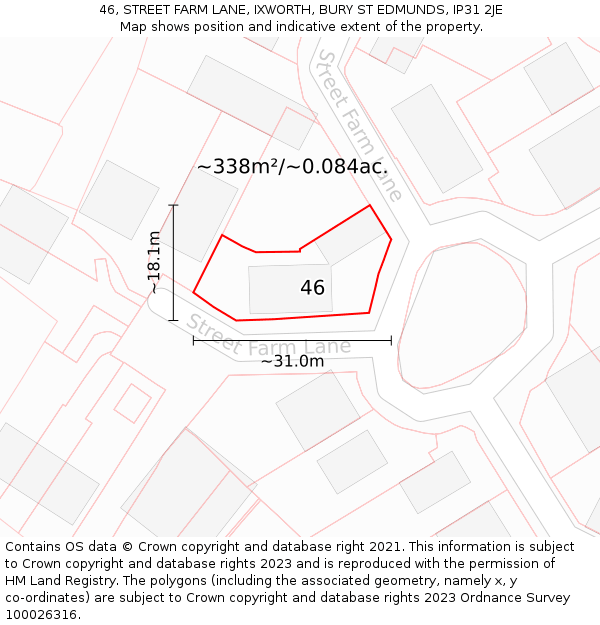 46, STREET FARM LANE, IXWORTH, BURY ST EDMUNDS, IP31 2JE: Plot and title map