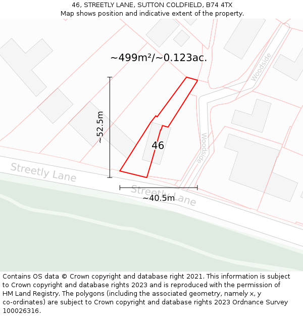 46, STREETLY LANE, SUTTON COLDFIELD, B74 4TX: Plot and title map