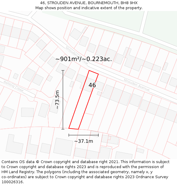 46, STROUDEN AVENUE, BOURNEMOUTH, BH8 9HX: Plot and title map
