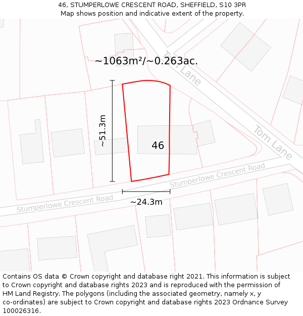 46, STUMPERLOWE CRESCENT ROAD, SHEFFIELD, S10 3PR: Plot and title map