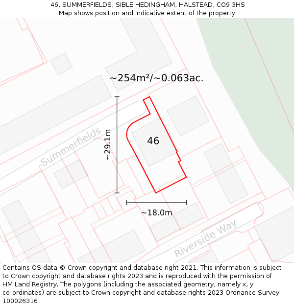 46, SUMMERFIELDS, SIBLE HEDINGHAM, HALSTEAD, CO9 3HS: Plot and title map