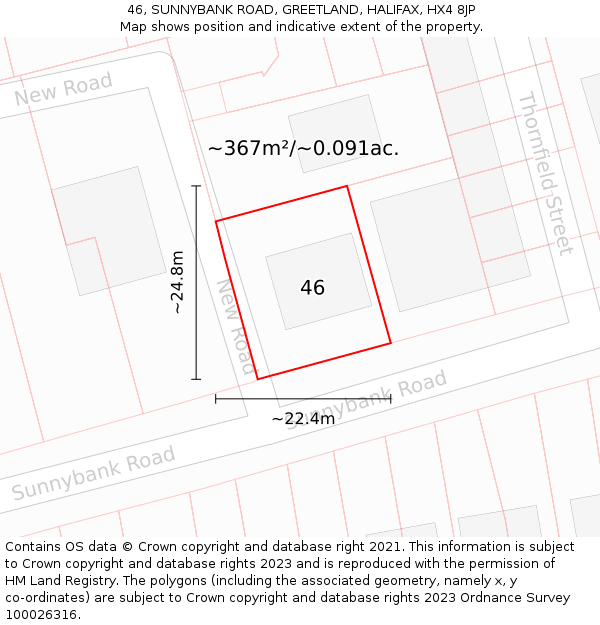 46, SUNNYBANK ROAD, GREETLAND, HALIFAX, HX4 8JP: Plot and title map