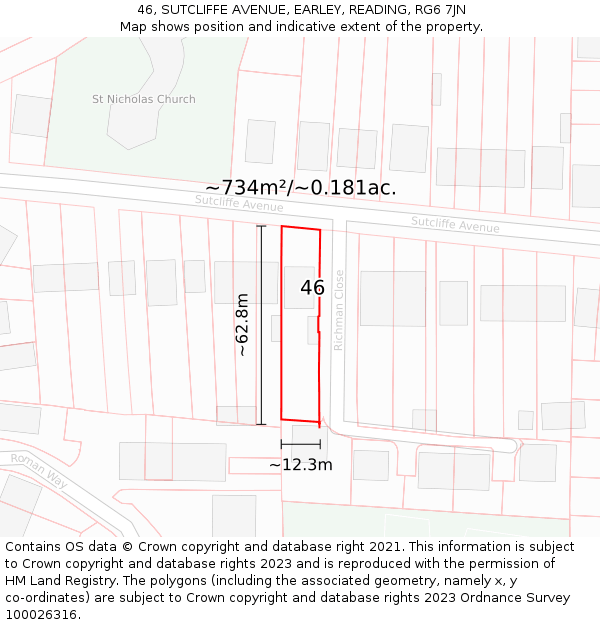 46, SUTCLIFFE AVENUE, EARLEY, READING, RG6 7JN: Plot and title map