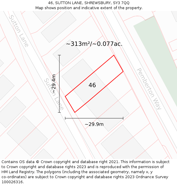 46, SUTTON LANE, SHREWSBURY, SY3 7QQ: Plot and title map