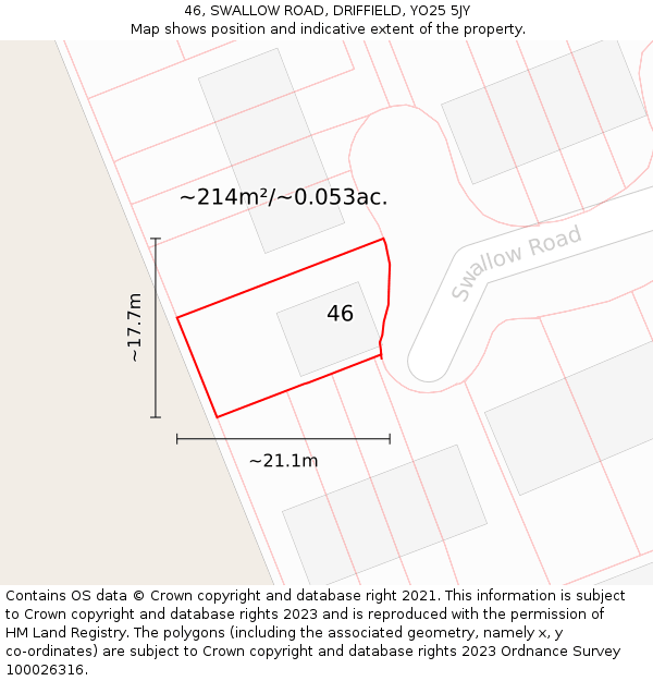 46, SWALLOW ROAD, DRIFFIELD, YO25 5JY: Plot and title map