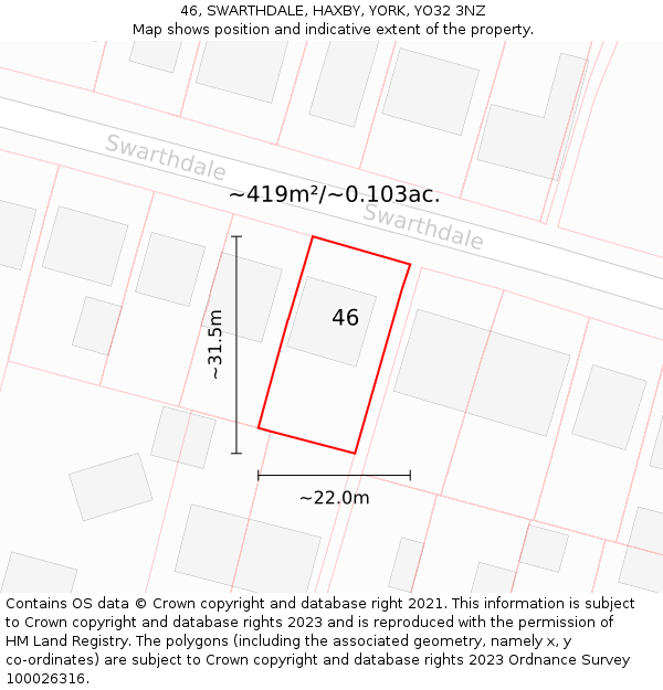 46, SWARTHDALE, HAXBY, YORK, YO32 3NZ: Plot and title map