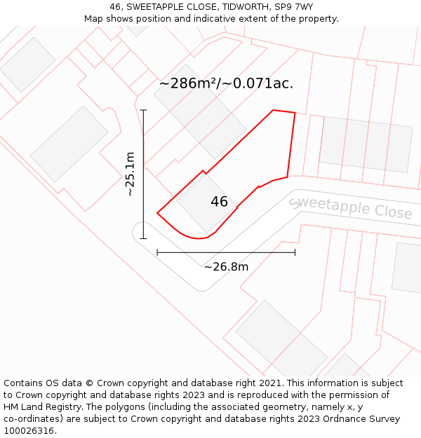 46, SWEETAPPLE CLOSE, TIDWORTH, SP9 7WY: Plot and title map