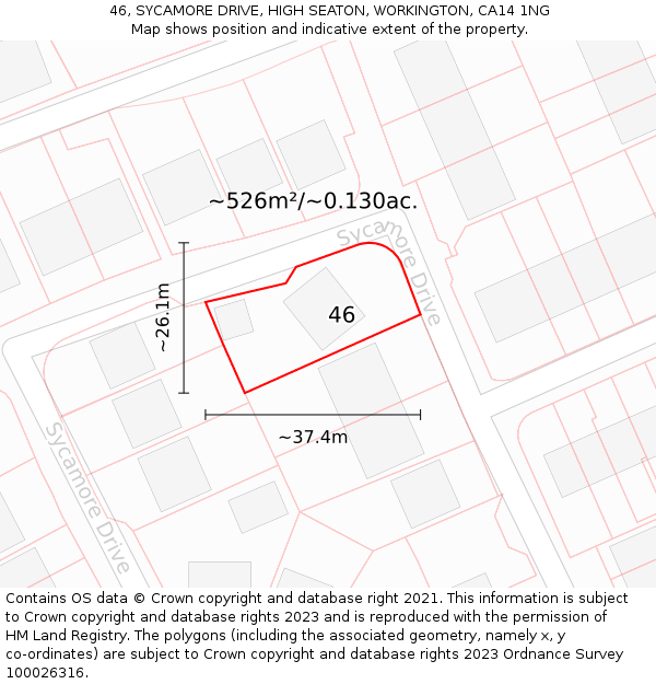 46, SYCAMORE DRIVE, HIGH SEATON, WORKINGTON, CA14 1NG: Plot and title map