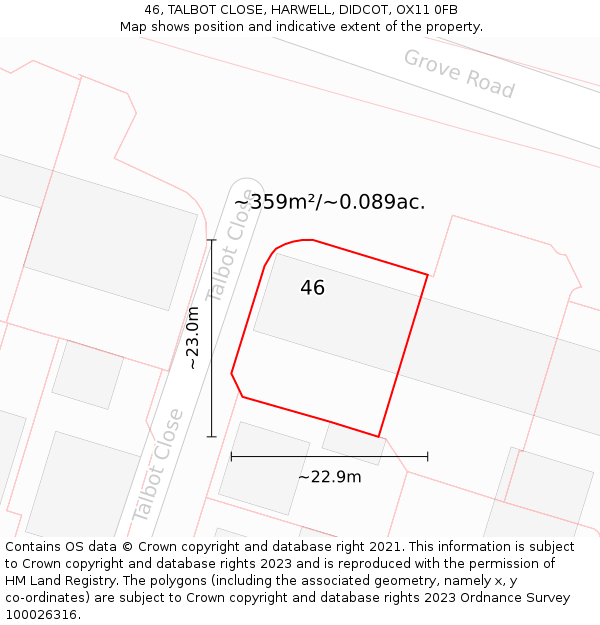 46, TALBOT CLOSE, HARWELL, DIDCOT, OX11 0FB: Plot and title map