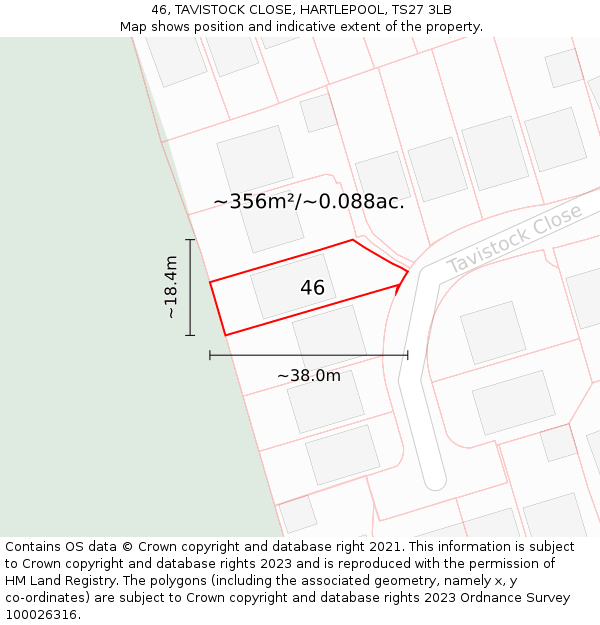 46, TAVISTOCK CLOSE, HARTLEPOOL, TS27 3LB: Plot and title map