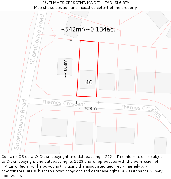 46, THAMES CRESCENT, MAIDENHEAD, SL6 8EY: Plot and title map