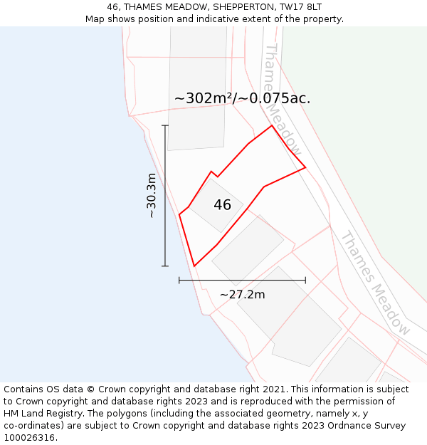 46, THAMES MEADOW, SHEPPERTON, TW17 8LT: Plot and title map