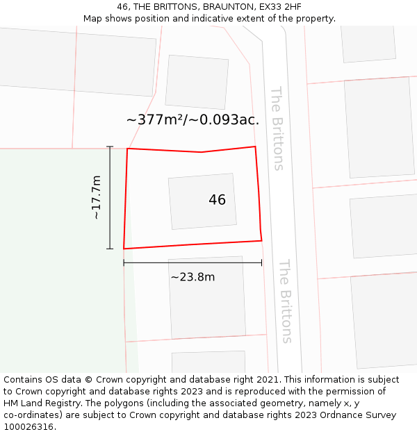 46, THE BRITTONS, BRAUNTON, EX33 2HF: Plot and title map