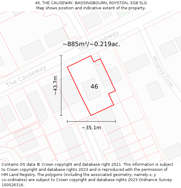 46, THE CAUSEWAY, BASSINGBOURN, ROYSTON, SG8 5LG: Plot and title map