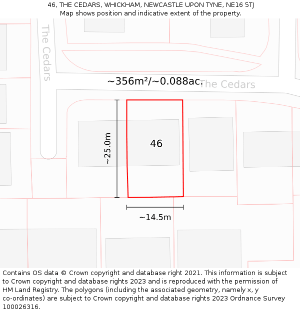 46, THE CEDARS, WHICKHAM, NEWCASTLE UPON TYNE, NE16 5TJ: Plot and title map