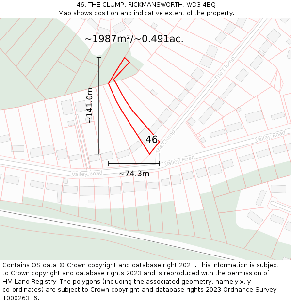 46, THE CLUMP, RICKMANSWORTH, WD3 4BQ: Plot and title map