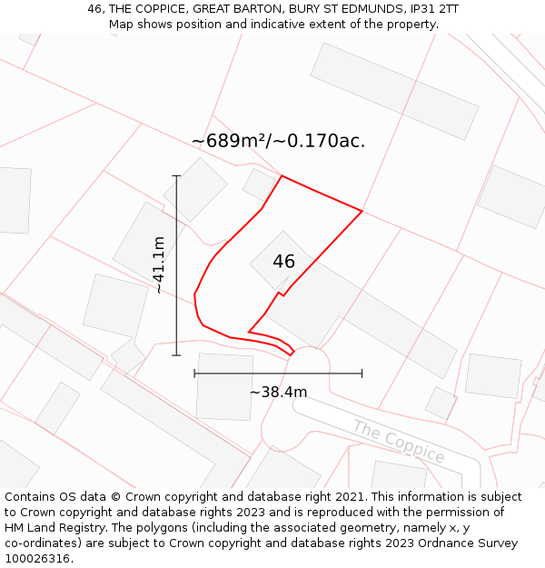 46, THE COPPICE, GREAT BARTON, BURY ST EDMUNDS, IP31 2TT: Plot and title map