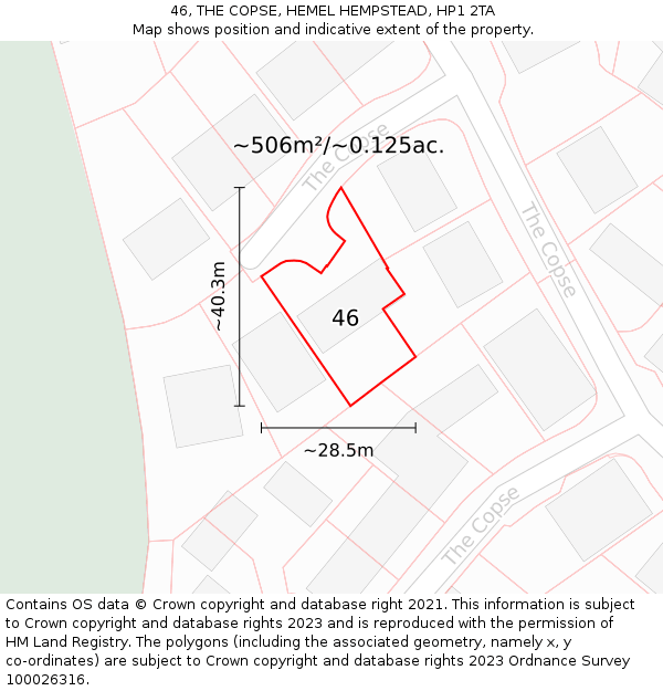 46, THE COPSE, HEMEL HEMPSTEAD, HP1 2TA: Plot and title map