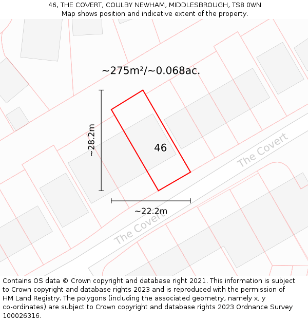 46, THE COVERT, COULBY NEWHAM, MIDDLESBROUGH, TS8 0WN: Plot and title map