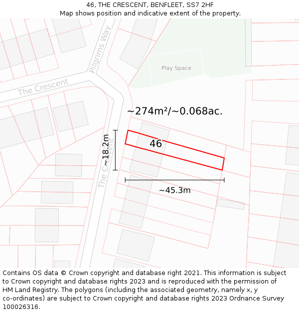46, THE CRESCENT, BENFLEET, SS7 2HF: Plot and title map