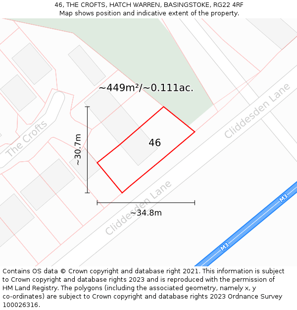 46, THE CROFTS, HATCH WARREN, BASINGSTOKE, RG22 4RF: Plot and title map
