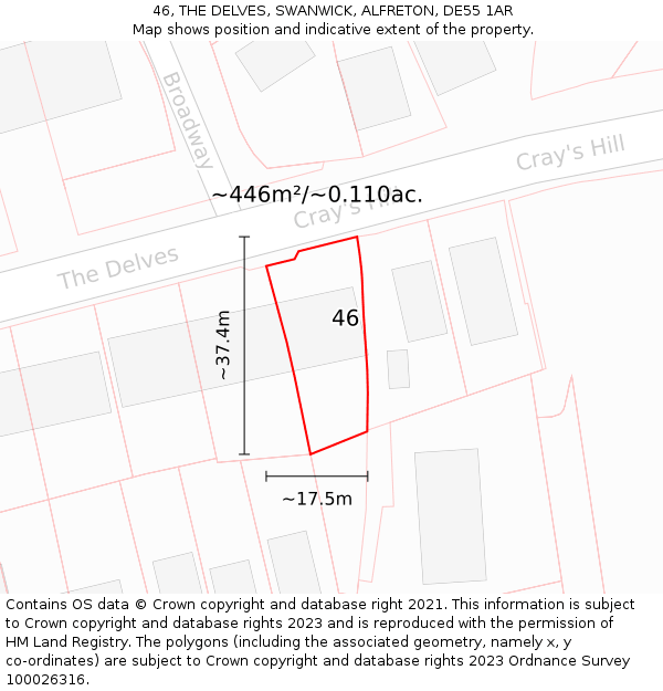 46, THE DELVES, SWANWICK, ALFRETON, DE55 1AR: Plot and title map