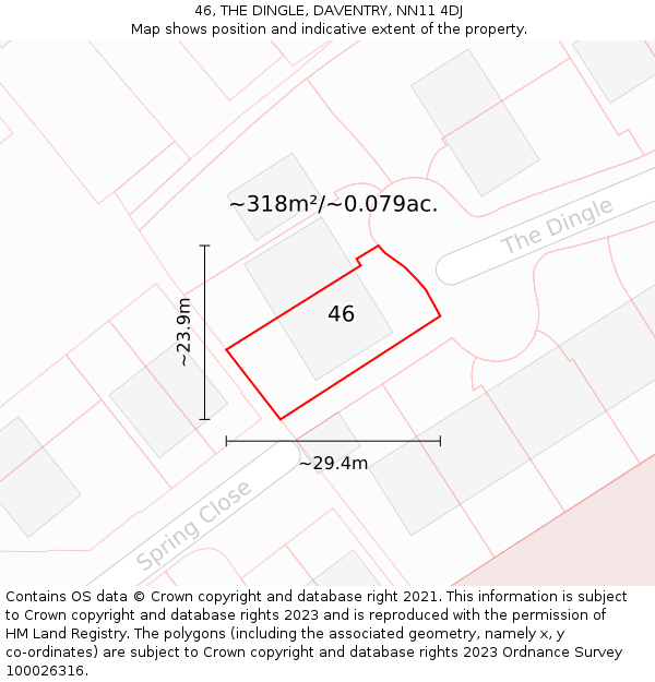 46, THE DINGLE, DAVENTRY, NN11 4DJ: Plot and title map