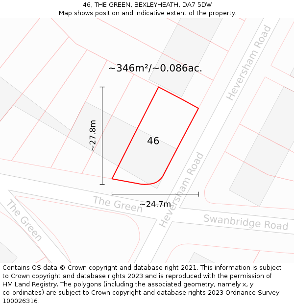 46, THE GREEN, BEXLEYHEATH, DA7 5DW: Plot and title map