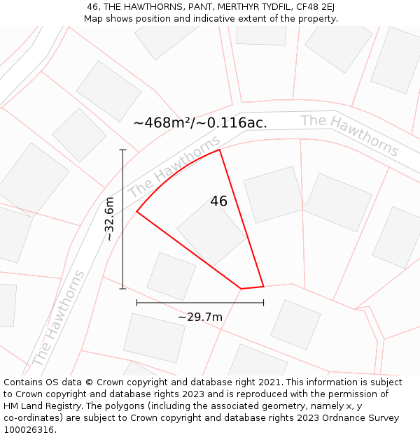 46, THE HAWTHORNS, PANT, MERTHYR TYDFIL, CF48 2EJ: Plot and title map