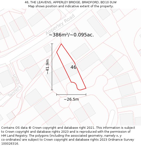 46, THE LEAVENS, APPERLEY BRIDGE, BRADFORD, BD10 0UW: Plot and title map