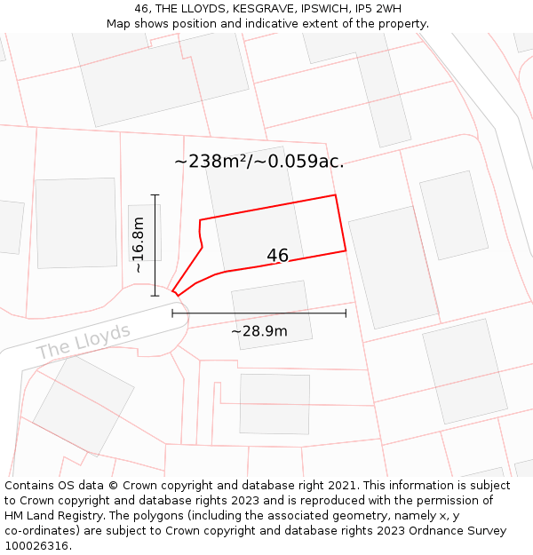 46, THE LLOYDS, KESGRAVE, IPSWICH, IP5 2WH: Plot and title map