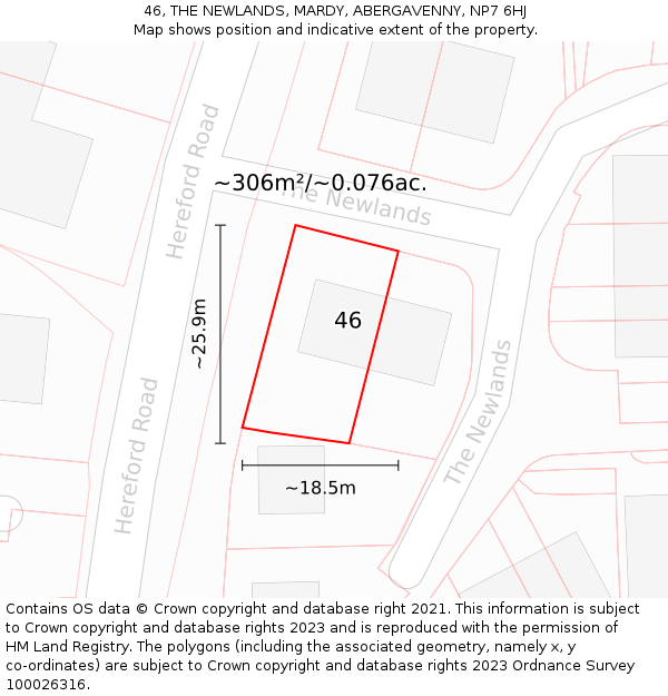 46, THE NEWLANDS, MARDY, ABERGAVENNY, NP7 6HJ: Plot and title map