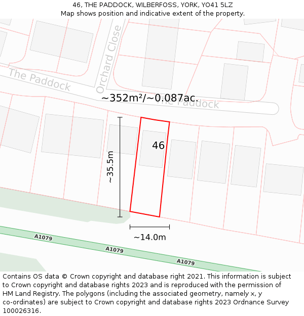 46, THE PADDOCK, WILBERFOSS, YORK, YO41 5LZ: Plot and title map