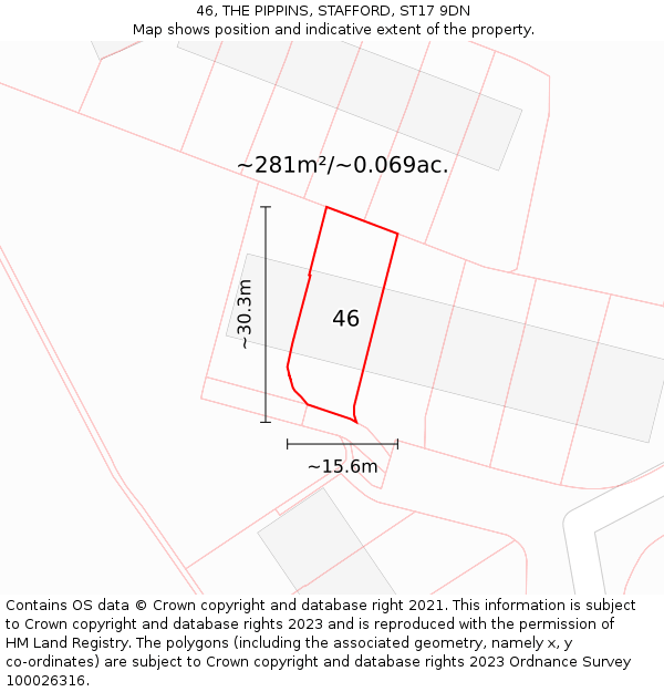 46, THE PIPPINS, STAFFORD, ST17 9DN: Plot and title map