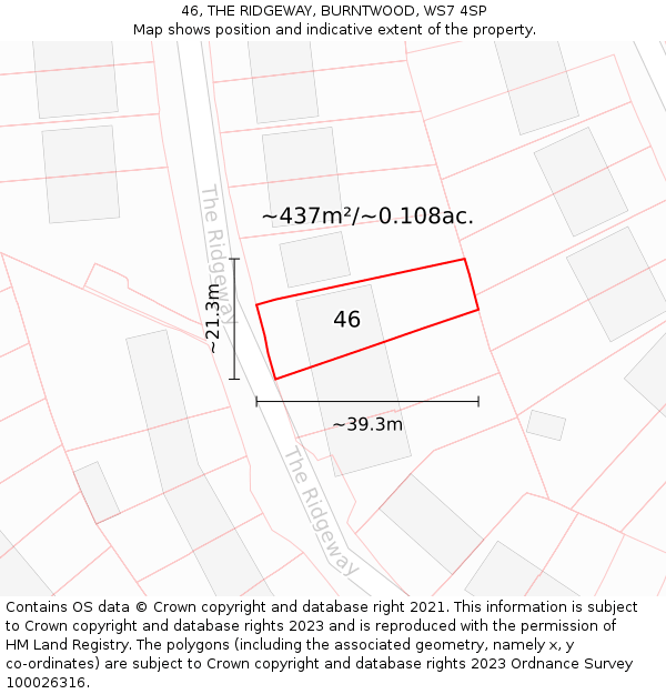 46, THE RIDGEWAY, BURNTWOOD, WS7 4SP: Plot and title map