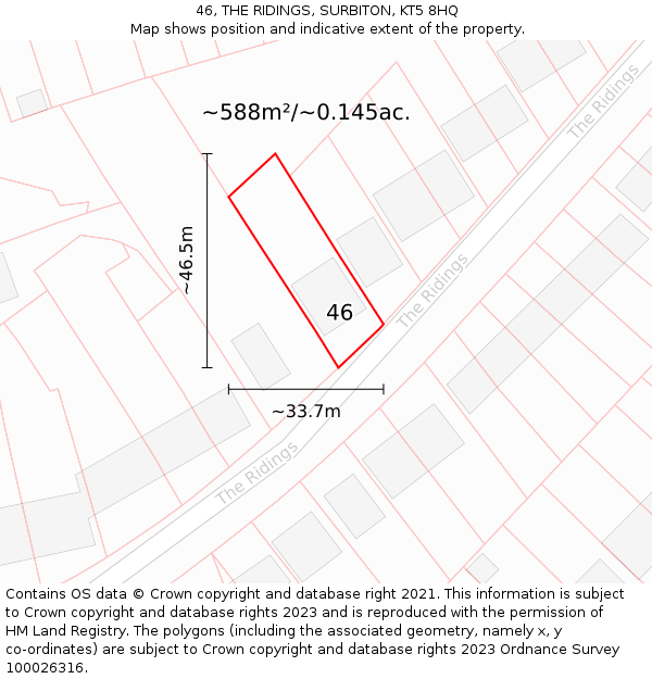 46, THE RIDINGS, SURBITON, KT5 8HQ: Plot and title map