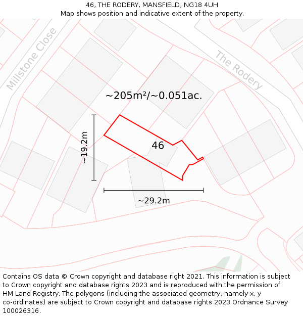 46, THE RODERY, MANSFIELD, NG18 4UH: Plot and title map