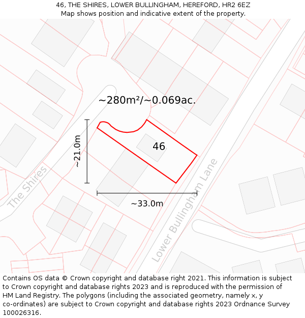 46, THE SHIRES, LOWER BULLINGHAM, HEREFORD, HR2 6EZ: Plot and title map