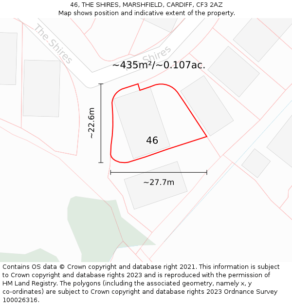 46, THE SHIRES, MARSHFIELD, CARDIFF, CF3 2AZ: Plot and title map