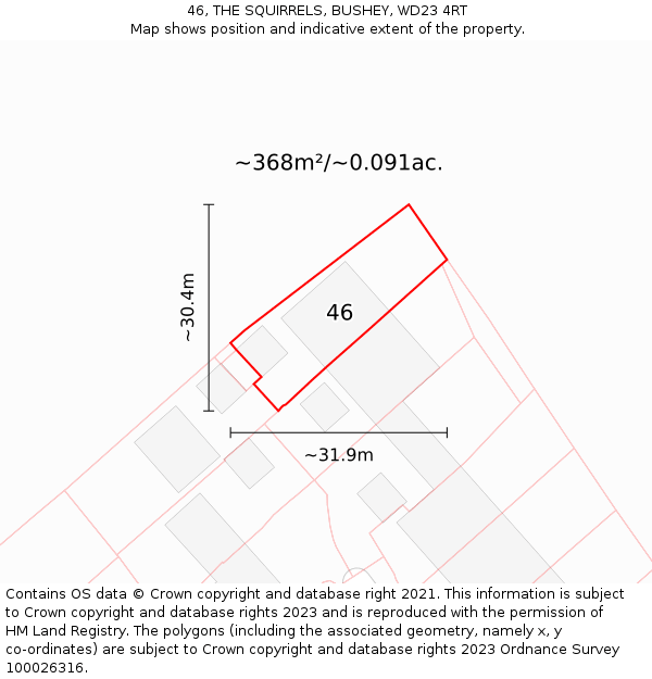 46, THE SQUIRRELS, BUSHEY, WD23 4RT: Plot and title map
