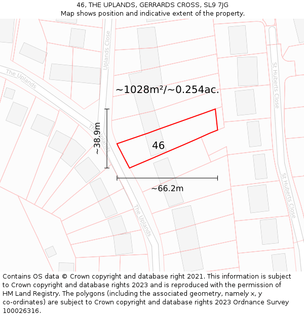 46, THE UPLANDS, GERRARDS CROSS, SL9 7JG: Plot and title map