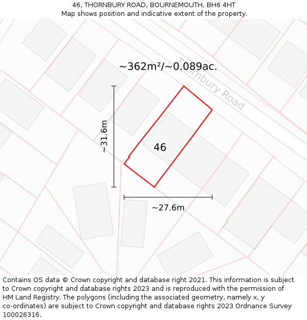 46, THORNBURY ROAD, BOURNEMOUTH, BH6 4HT: Plot and title map