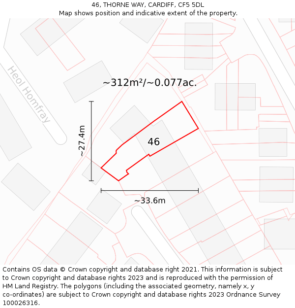 46, THORNE WAY, CARDIFF, CF5 5DL: Plot and title map