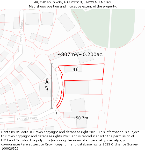 46, THOROLD WAY, HARMSTON, LINCOLN, LN5 9GJ: Plot and title map