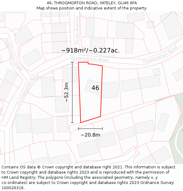 46, THROGMORTON ROAD, YATELEY, GU46 6FA: Plot and title map