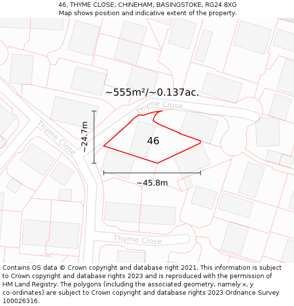 46, THYME CLOSE, CHINEHAM, BASINGSTOKE, RG24 8XG: Plot and title map