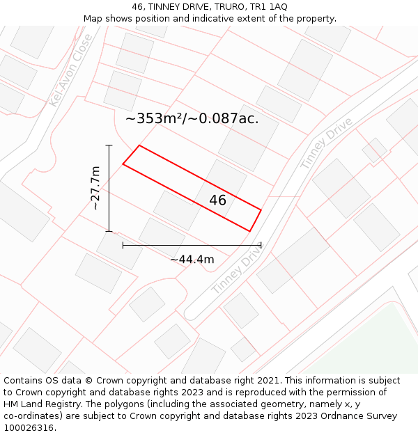 46, TINNEY DRIVE, TRURO, TR1 1AQ: Plot and title map