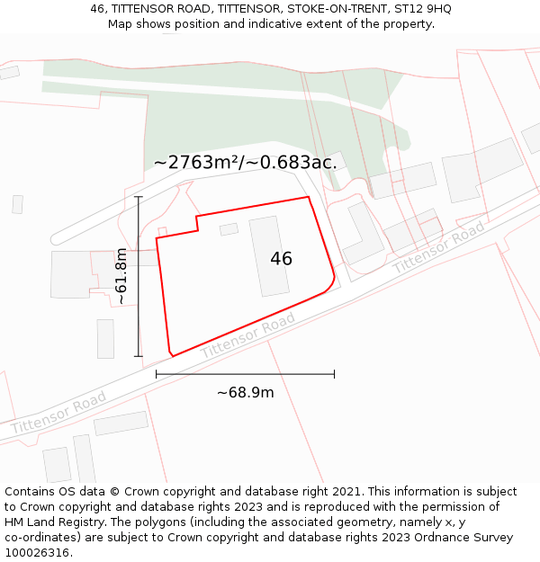 46, TITTENSOR ROAD, TITTENSOR, STOKE-ON-TRENT, ST12 9HQ: Plot and title map